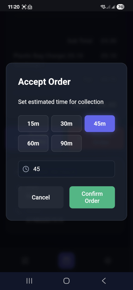 Accept Order Window